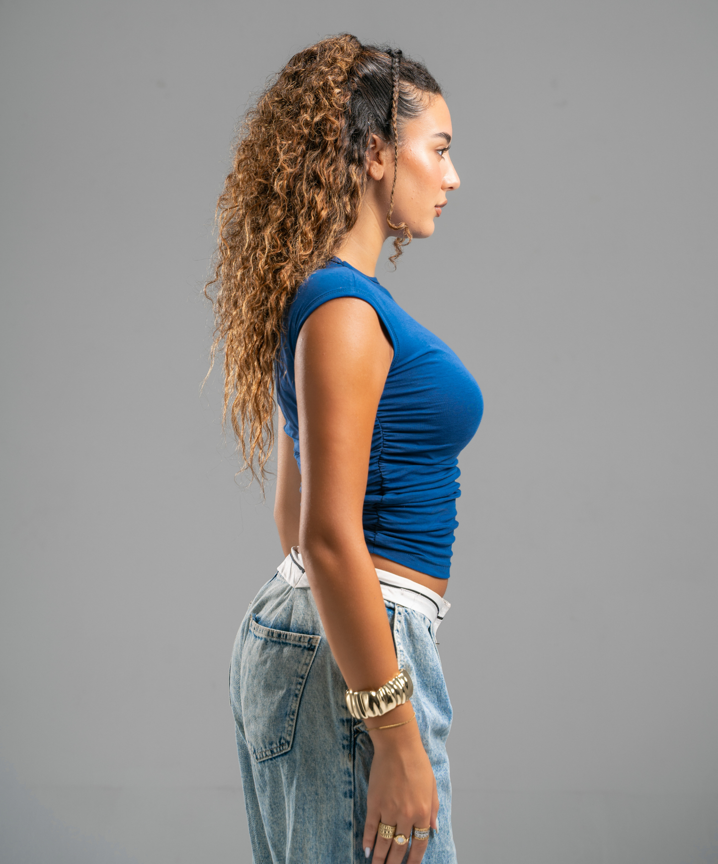 Scrunch side navy top
