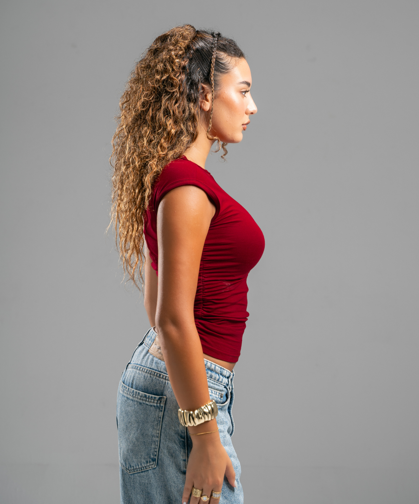 Scrunch side Cherry red top