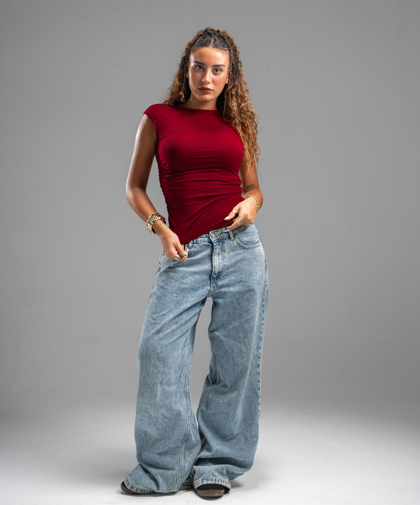 Scrunch side Cherry red top