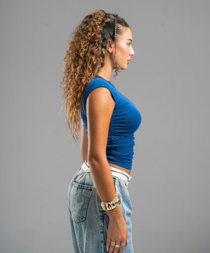 Scrunch side navy top