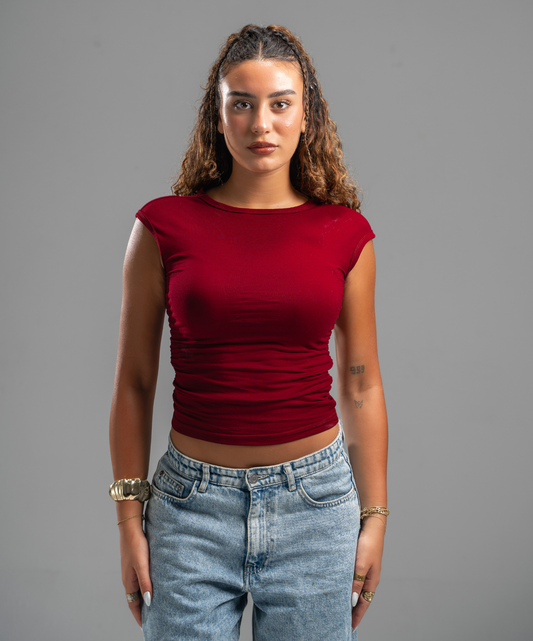 Scrunch side Cherry red top
