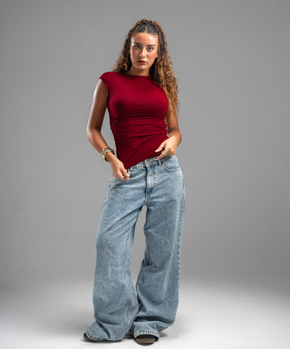 Scrunch side Cherry red top