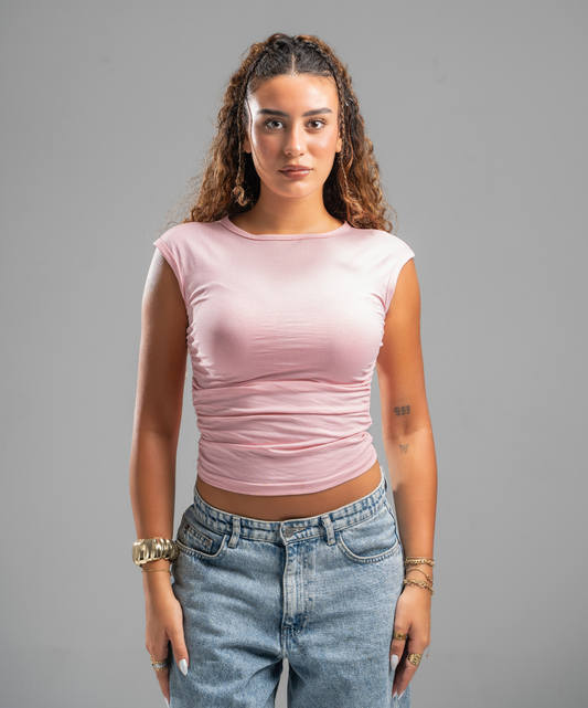 Scrunch side pink top