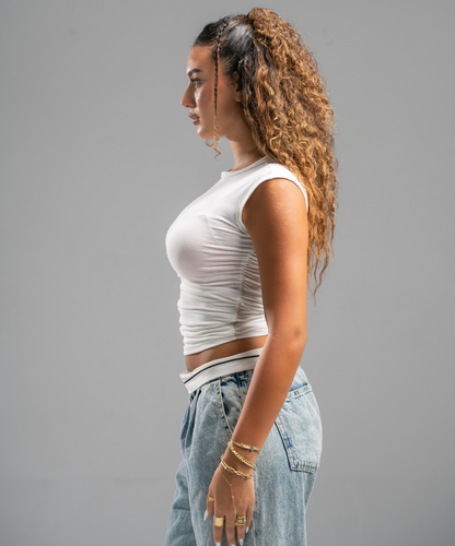 Scrunch side white top